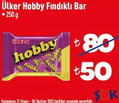 ÜLKER HOBBY FINDIKLI BAR ÇİKOLATA 250 G